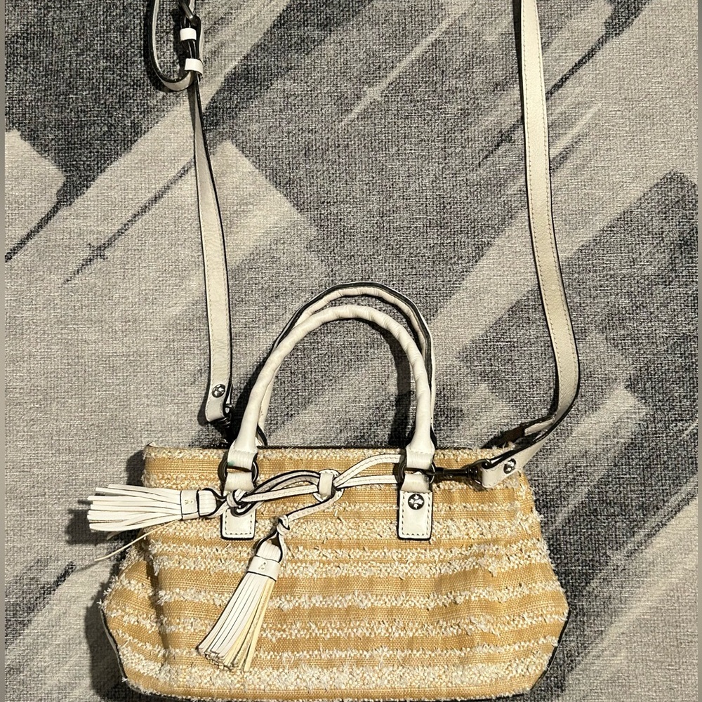 Patricia Nash White & Tan Raffia Purse